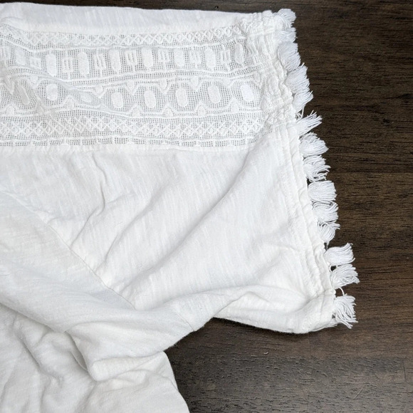 Short sleeved top cream blouse, fringe, XL - Picture 5 of 7